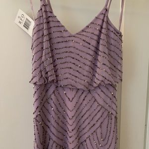 Adrianna Papell Beaded Art Deco Gown Lilac
